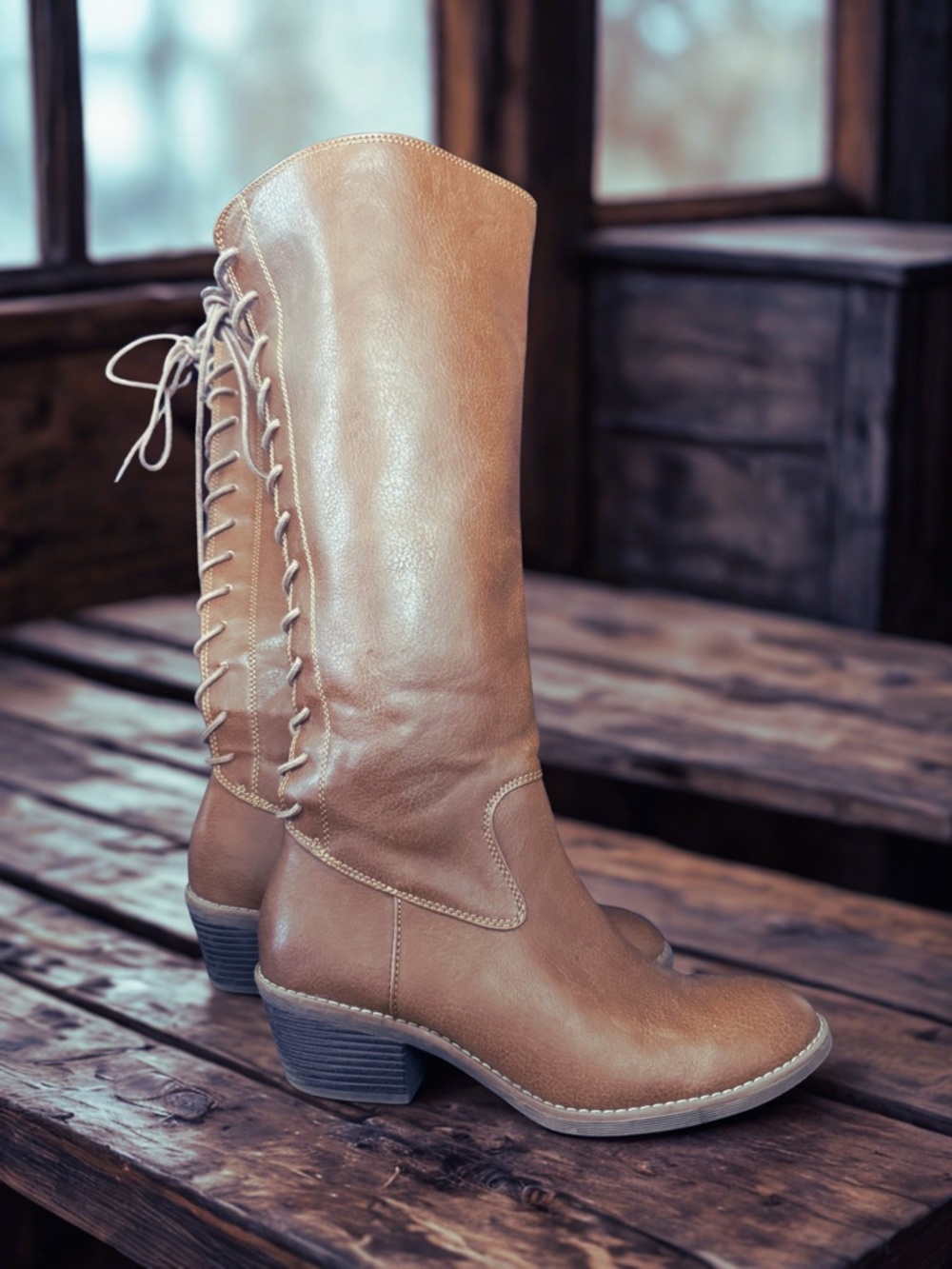 Women's Lace-Up Mid-Calf Tan Boots